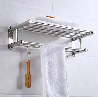 Suporte de Toalhas de 40/50/60 cm com Ganchos Móveis – Aço Premium para Banheiro e Cozinha