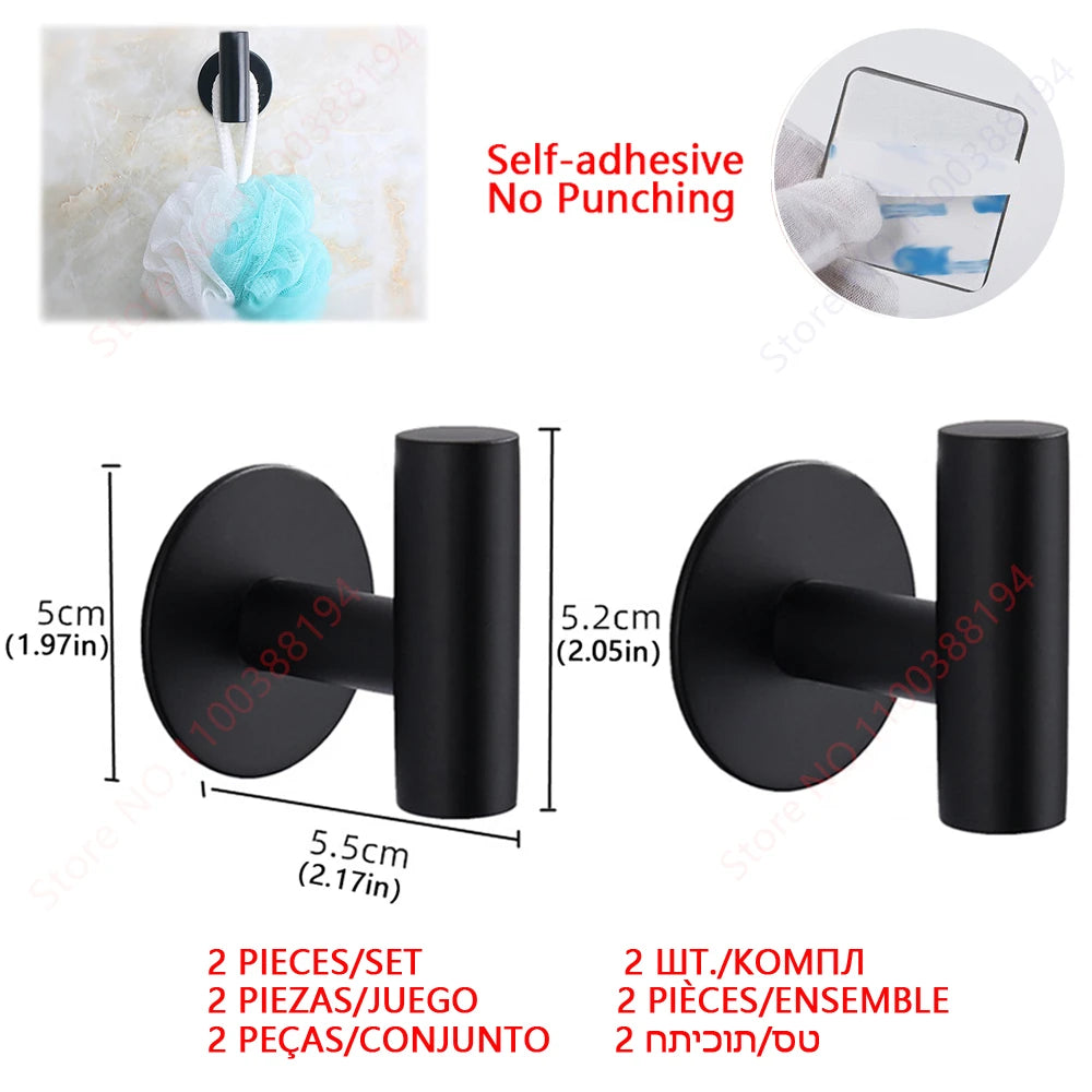 Conjunto de Acessórios Adesivos para Banheiro – Suporte para Toalhas, Porta-Papel Higiênico, Ganchos de Parede, Suporte para Toalhas de Rolo e Argolas