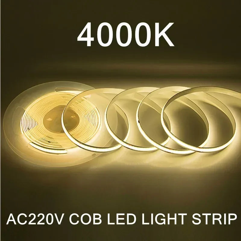 Fita de LED COB 220V de Alto Brilho – Iluminação Linear Profissional sem Driver