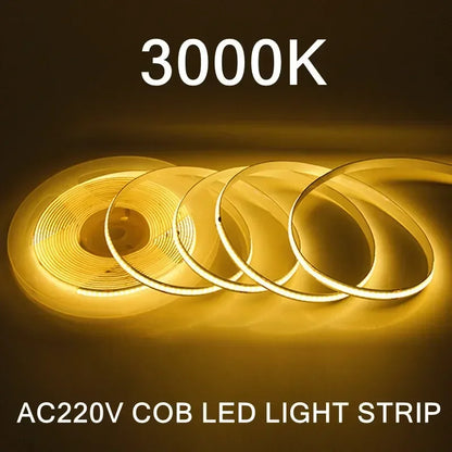 Fita de LED COB 220V de Alto Brilho – Iluminação Linear Profissional sem Driver