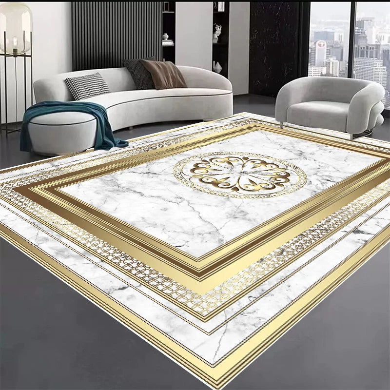 Tapete Luxo Dourado Geométrico Decozy – Elegância Moderna para Sala de Estar